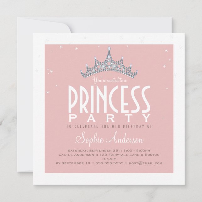 Pretty Tiara Princess Birthday Party Invitation (Front)