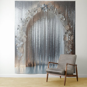 Pretty Tones of Grey (Not Metallic) Floral Arch Tapestry