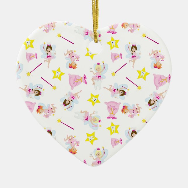 Pretty Tooth Fairy Magic Wand White Teeth Ceramic Tree Decoration (Front)