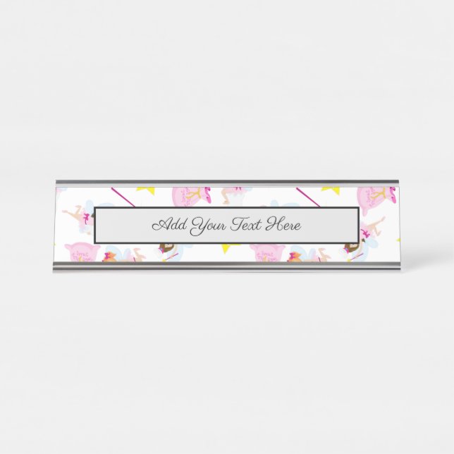 Pretty Tooth Fairy Magic Wand White Teeth Desk Name Plate (Front)