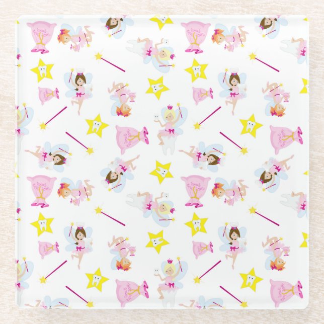 Pretty Tooth Fairy Magic Wand White Teeth Glass Coaster (Front)