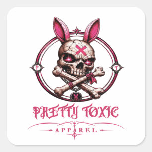 Pretty Toxic Skull Bunny Women's Pastel Goth Stree Square Sticker