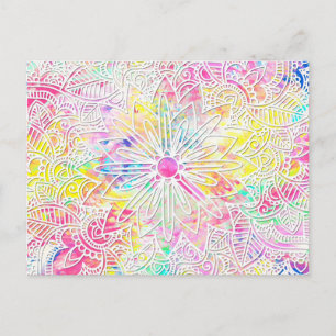 Pretty trendy floral hand drawn henna pattern postcard