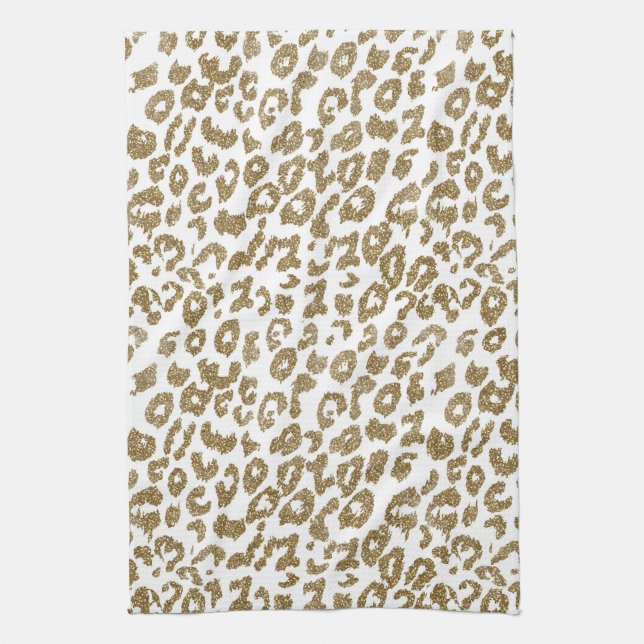 Pretty Trendy Leopard Print Gold Glitter Tea Towel (Vertical)