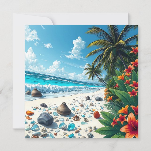 Pretty Tropical Beach Scene | Blank Card (Front)