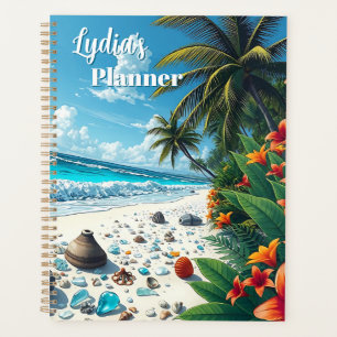 Pretty Tropical Beach Scene Coastal Personalised Planner