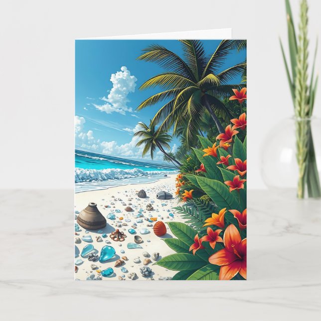 Pretty Tropical Beach Scene | Saying Hi Card (Front)