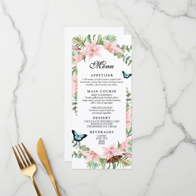 Pretty Tropical Border Wedding Menu (Front/Back In Situ)
