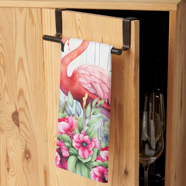Pretty Tropical Flamingo Tea Towel (Thirds Fold)