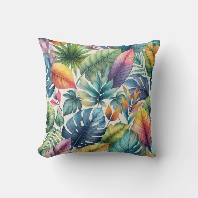 Pretty Tropical Leaves  Cushion (Front)
