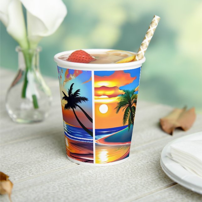 Pretty Tropical Palm Trees and Ocean Sunsets Paper Cups (Insitu)