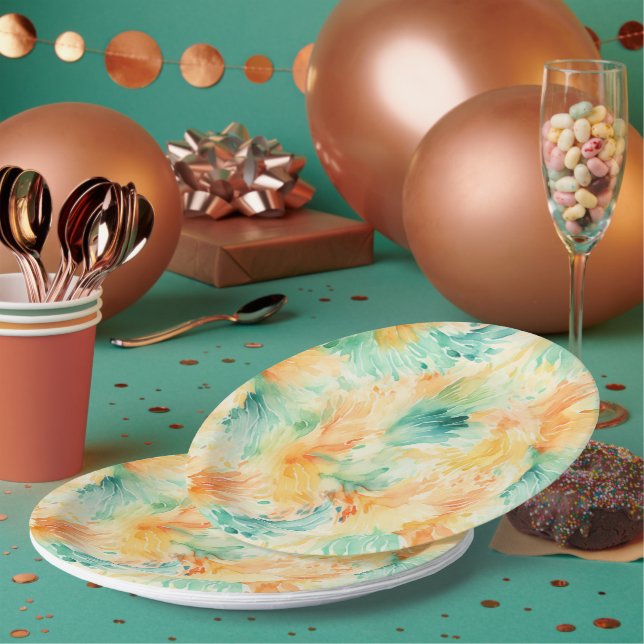 Pretty Tropical Teal Orange Cream  Paper Plate (Multi)