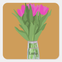 Pretty Tulip Flower Modern Illustration + Name