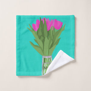 Pretty Tulip Flower Modern Illustration + Name Wash Cloth