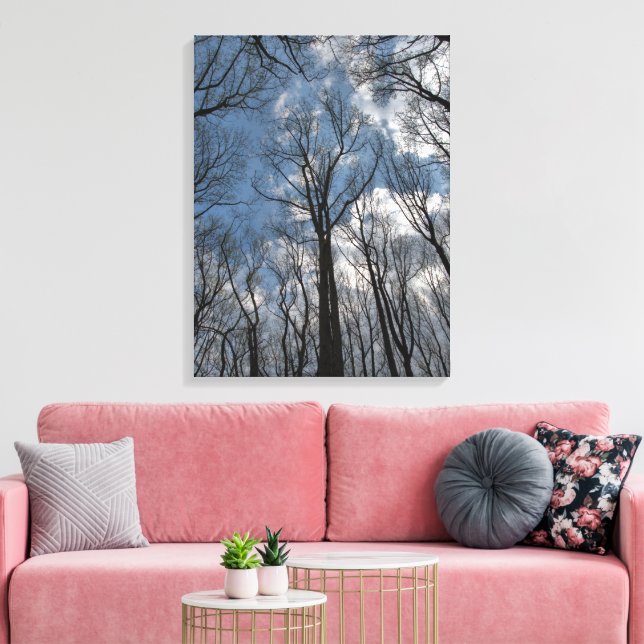 Pretty Tulip Poplar Trees Cloudy Blue Sky Canvas Print (Insitu(LivingRoom))