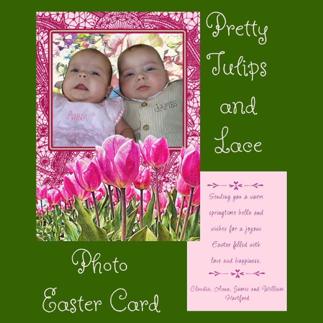 Pretty Tulips and Elegant Lace Photo Easter Card (Easily add your photo to create this beautiful Easter card.)