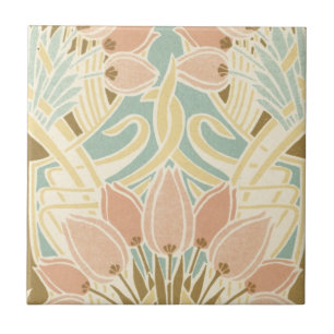 pretty tulips art nouveau floral pattern tile