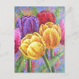 Pretty Tulips Floral Colourful Flowers Hand Painte Postcard