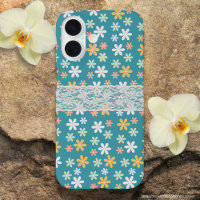 Pretty turquoise floral with white lace Girly cute