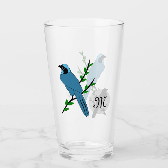 Pretty Turquoise Jay Bird Monogram Glass (Front)