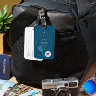 Pretty Turquoise Jay Bird Monogram Luggage Tag
