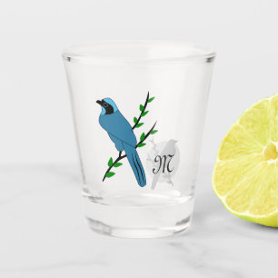 Pretty Turquoise Jay Bird Monogram Shot Glass