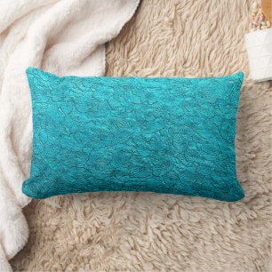 Pretty Turquoise Leaves Lumbar Cushion