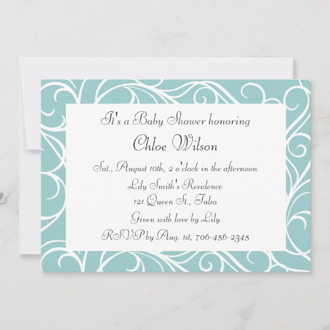 Pretty Turquoise Swirls Invitation (Front)
