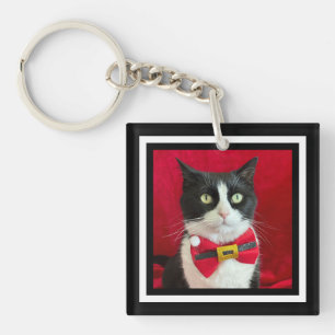 Pretty Tuxedo Cat Christmas  Key Ring