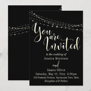 Pretty Typography on Black with Lights Wedding Invitation