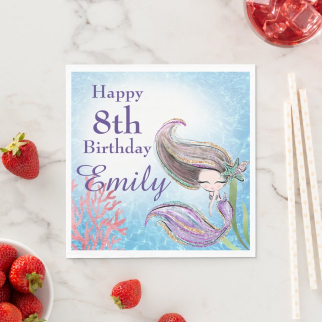Pretty Under the Sea Mermaid Birthday Napkin (Insitu)