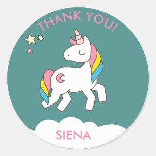 Pretty Unicorn Birthday Party Thank You Classic Round Sticker