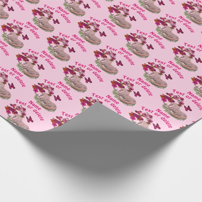 Pretty Unicorn Butterflies Flowers Personalised Wrapping Paper (Corner)