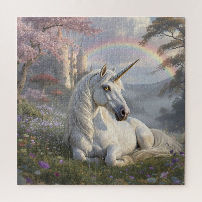 Pretty Unicorn, Castle and Rainbow  Jigsaw Puzzle (Vertical)