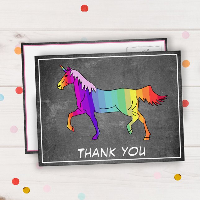 Pretty Unicorn Chalkboard Thank you Postcard (Creator Uploaded)