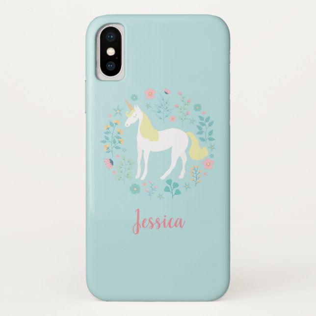 Pretty Unicorn & Flowers Personalised Case-Mate iPhone Case (Back)