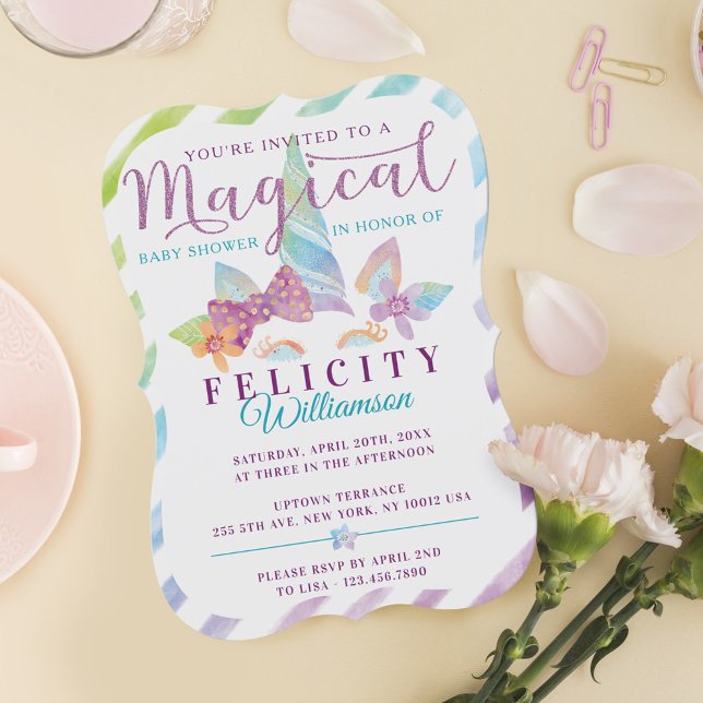 Pretty Unicorn Girl Floral Baby Shower Invitation (Pretty Unicorn Girl Floral Baby Shower Invitation)