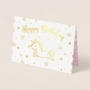 Pretty Unicorn Gold & Pink Happy Birthday Foil Card