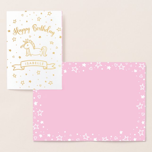 Pretty Unicorn Gold & Pink Happy Birthday - Name Foil Card (Display)
