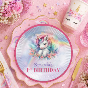 Pretty Unicorn Magical Day Girl Birthday Paper Pla Plate