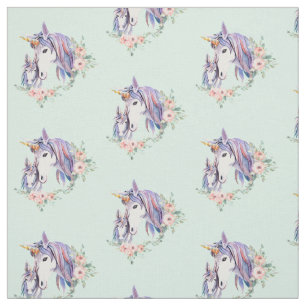 Pretty Unicorn Mum & Baby Watercolor Flora Pattern Fabric