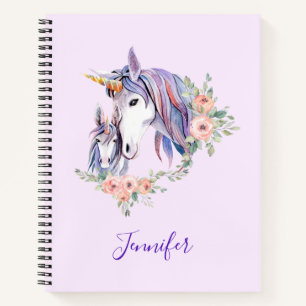 Pretty Unicorn Mum & Baby Watercolor Floral Notebook