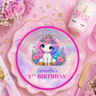 Pretty Unicorn Pastel Magical Girl Birthday Plates