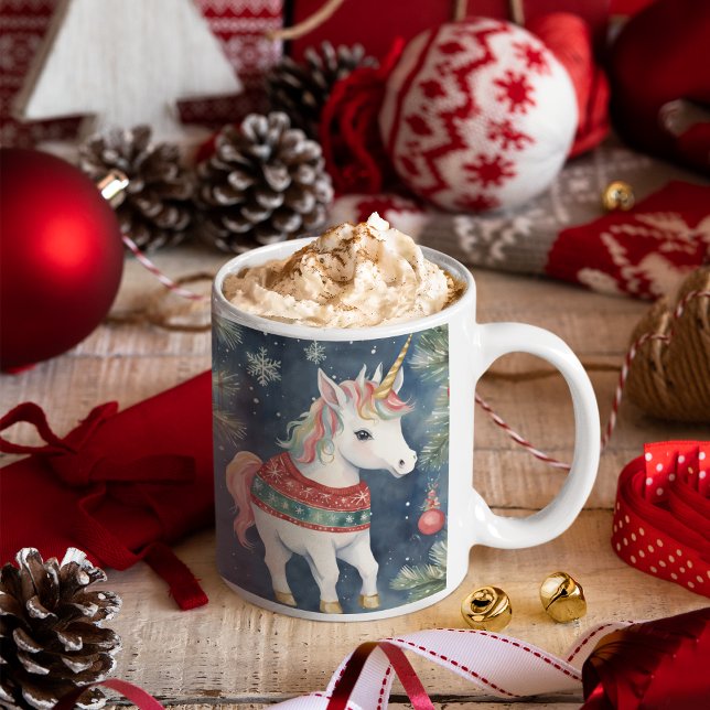 Pretty Unicorn Personalised Christmas  Two-Tone Coffee Mug (Creator Uploaded)