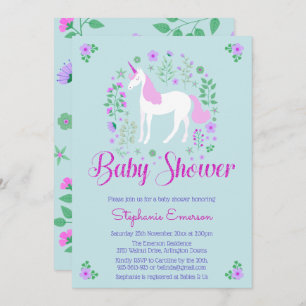 Pretty Unicorn Pink Aqua Baby Shower Invitation
