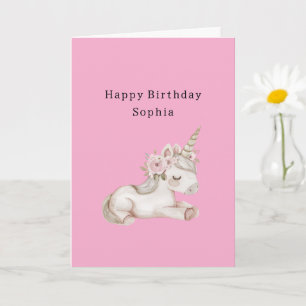 Pretty Unicorn Pink Floral Birthday Card