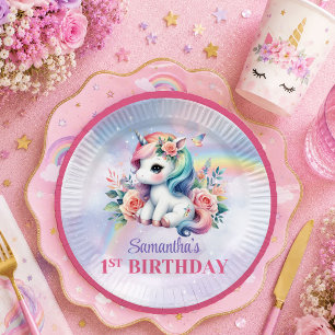 Pretty Unicorn Pink Purple Girl Birthday Party Pla Paper Plate