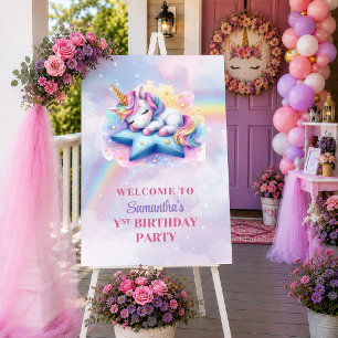 Pretty Unicorn Pink Purple Girl Birthday Welcome P Poster