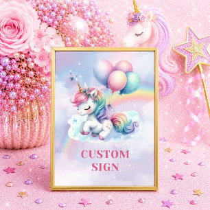 Pretty Unicorn Rainbow Girl Birthday Custom Sign