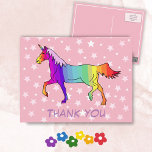 Pretty Unicorn Stars Thank you Postcard<br><div class="desc">Cute unicorn birthday postcard. Thank you card for kids. Rainbow colourful unicorn. It`s perfect for kids,  especially for girls,  who love unicorns and horses. Great for thanking your friends and family for their birthday gifts and being on your party,  or for any other occasion.</div>